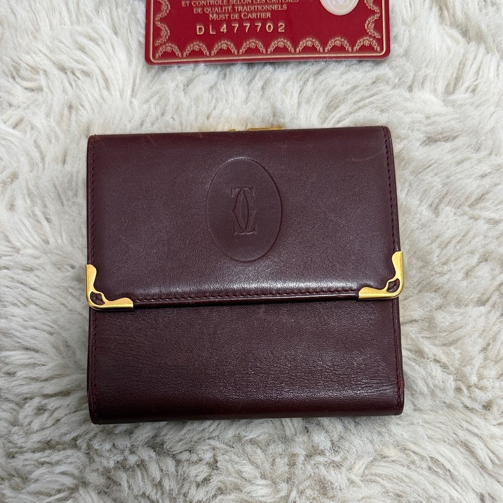 ✨Vintage Must de Cartier Bordeaux Leather Wallet✨ - Picture 3 of 15